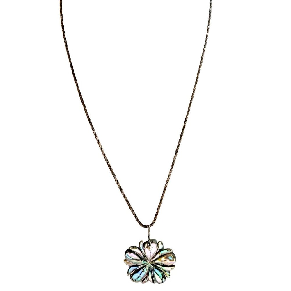 Vintage Abalone Flower Shell Pendant On Sterling Silver Chain 18" Long - Picture 2 of 11